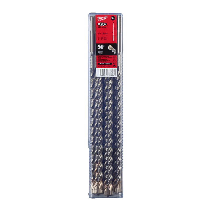 Купити Бур SDS-PLUS MX4 MILWAUKEE, діаметр 16,0х260х200мм, (10шт), пластикова коробка. Офіційний магазин Мілвокі Україна, фірмова гарантія з доставкою по Украіні