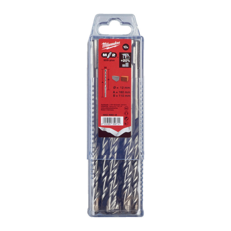 Купити Бур SDS-PLUS M2 MILWAUKEE, діаметр 12,0х160х110мм (10шт), пластикова коробка. Офіційний магазин Мілвокі Україна, фірмова гарантія з доставкою по Украіні