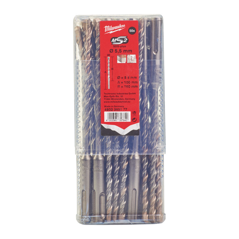 Купити Бур SDS-PLUS M2 MILWAUKEE, діаметр 5,5х160х100мм, (50шт), пластикова коробка. Офіційний магазин Мілвокі Україна, фірмова гарантія з доставкою по Украіні