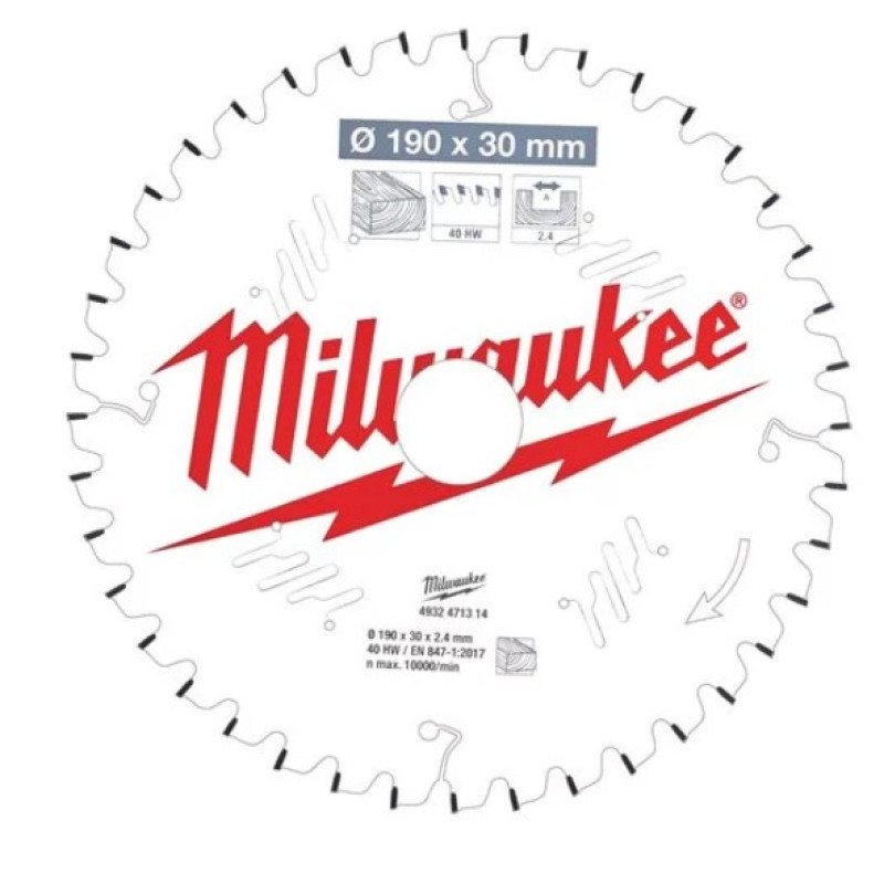 Купити Диск пиляльний по дереву для торцювальних пил PFTE MILWAUKEE, діаметр 190х30х2,4мм, 40 зуб.. Офіційний магазин Мілвокі Україна, фірмова гарантія з доставкою по Украіні