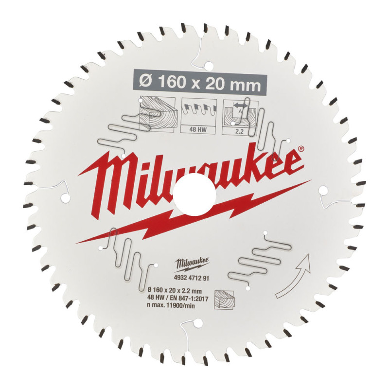 Купити Диск пиляльний по дереву PFTE MILWAUKEE, діаметр 160х20х2,2мм, 48 зуб.. Офіційний магазин Мілвокі Україна, фірмова гарантія з доставкою по Украіні
