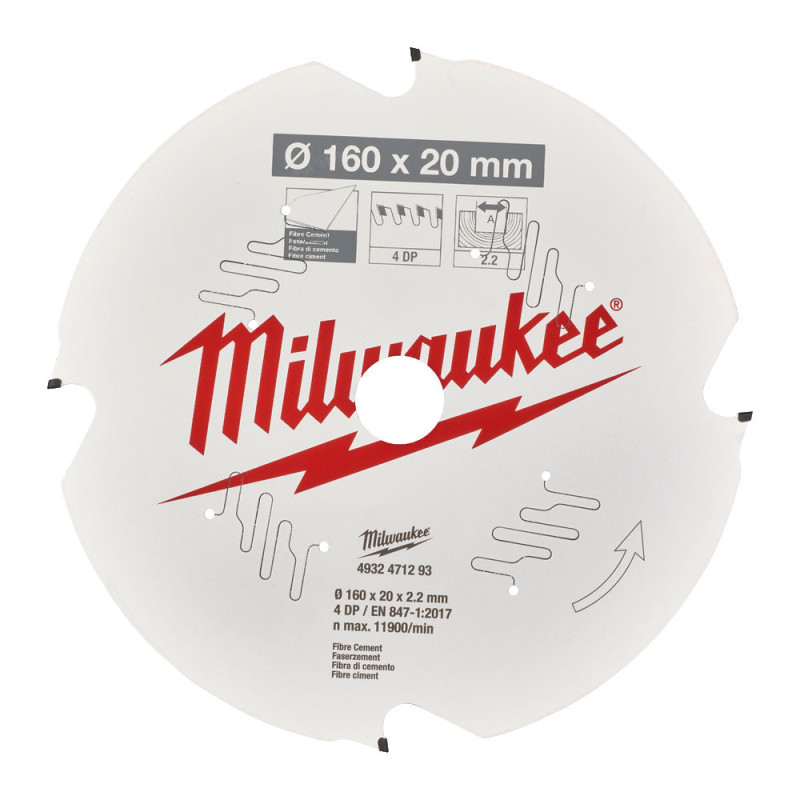 Купити Диск пиляльний по фіброцементу PFTE MILWAUKEE, діаметр 160х20х2,2мм, 4 зуб.. Офіційний магазин Мілвокі Україна, фірмова гарантія з доставкою по Украіні