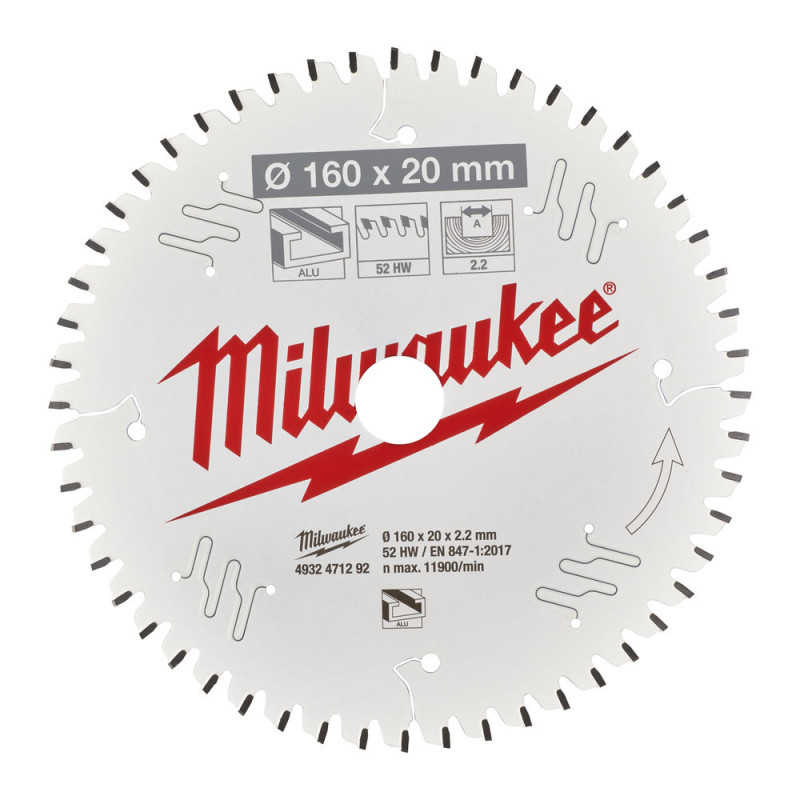 Купити Диск пиляльний по алюмінію Alu PFTE MILWAUKEE, діаметр 160х20х2,2мм, 52 зуб.. Офіційний магазин Мілвокі Україна, фірмова гарантія з доставкою по Украіні