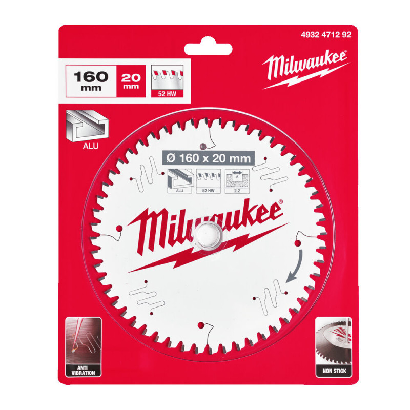 Купити Диск пиляльний по алюмінію Alu PFTE MILWAUKEE, діаметр 160х20х2,2мм, 52 зуб.. Офіційний магазин Мілвокі Україна, фірмова гарантія з доставкою по Украіні