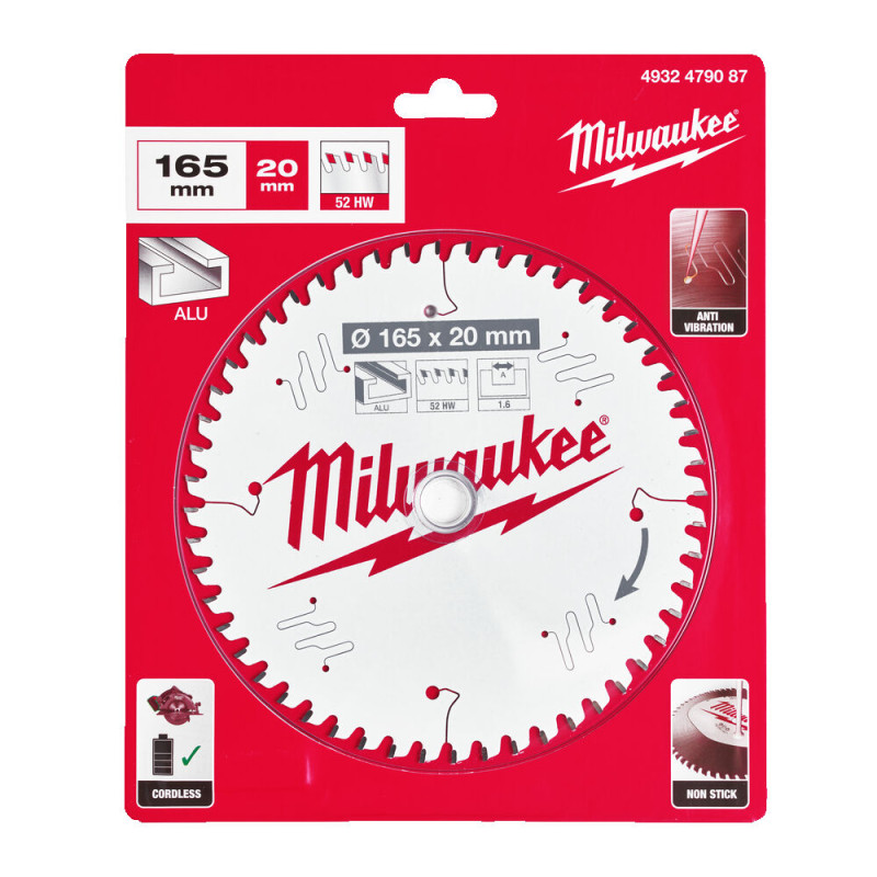 Купити Диск пиляльний по алюмінію Alu PFTE THIN KERF MILWAUKEE, діаметр 165х20х1,6мм, 52 зуб.. Офіційний магазин Мілвокі Україна, фірмова гарантія з доставкою по Украіні