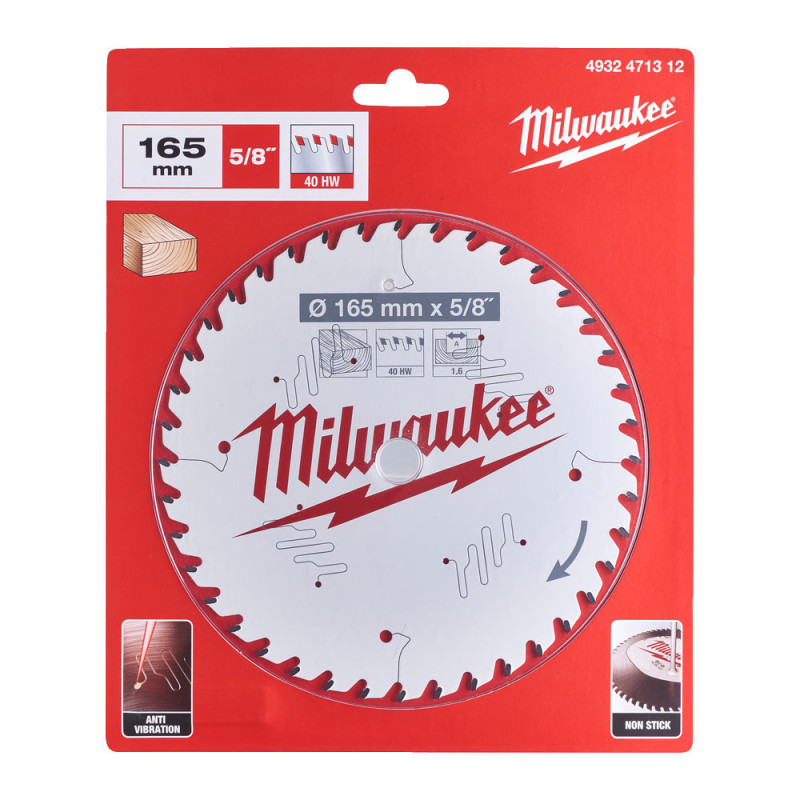 Купити Диск пиляльний по дереву PFTE MILWAUKEE, діаметр 165х15,87х1,6мм, 40 зуб.. Офіційний магазин Мілвокі Україна, фірмова гарантія з доставкою по Украіні