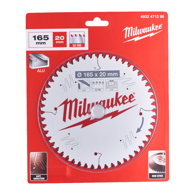 Купити Диск пиляльний по алюмінію Alu PFTE MILWAUKEE, діаметр 165х20х2,2мм, 52 зуб.. Офіційний магазин Мілвокі Україна, фірмова гарантія з доставкою по Украіні