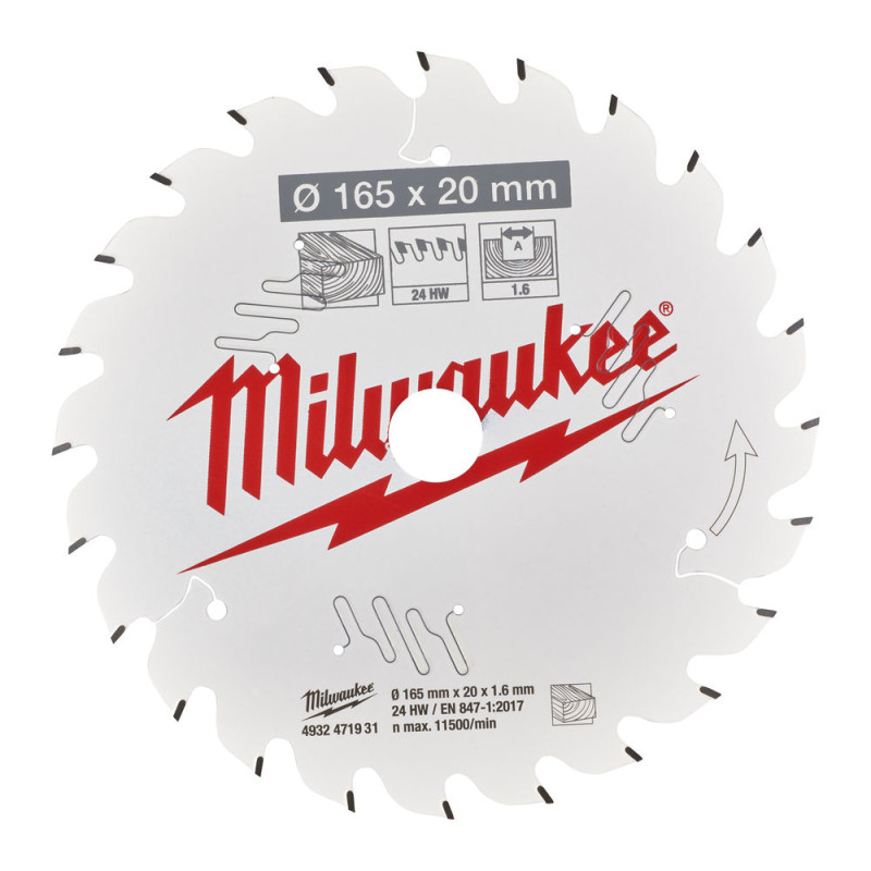 Купити Диск пиляльний по дереву PFTE THIN KERF MILWAUKEE, діаметр 165х20х1,6мм, 24 зуб.. Офіційний магазин Мілвокі Україна, фірмова гарантія з доставкою по Украіні