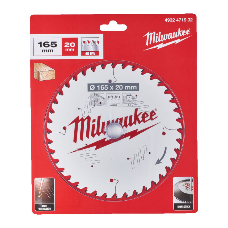 Купити Диск пиляльний по дереву PFTE THIN KERF MILWAUKEE, діаметр 165х20х1,6мм, 40 зуб.. Офіційний магазин Мілвокі Україна, фірмова гарантія з доставкою по Украіні