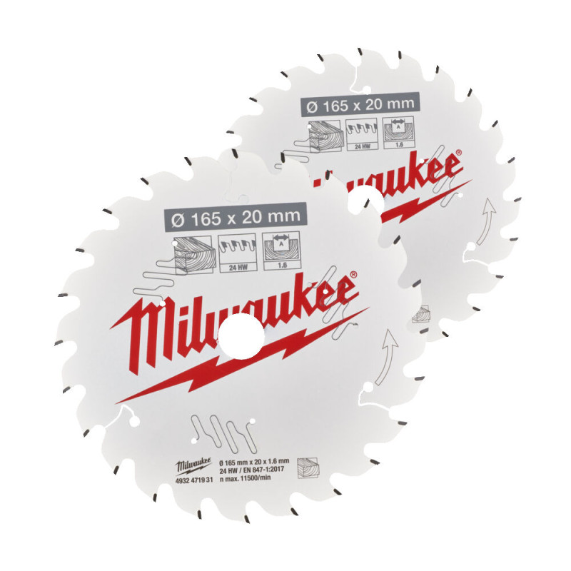Купити Набір дисків пиляльних MILWAUKEE, діаметр 165х20х40зуб. (2шт 4932492433). Офіційний магазин Мілвокі Україна, фірмова гарантія з доставкою по Украіні