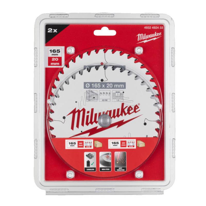 Купити Набір дисків пиляльних MILWAUKEE, діаметр 165х20х40зуб. (2шт 4932492433). Офіційний магазин Мілвокі Україна, фірмова гарантія з доставкою по Украіні