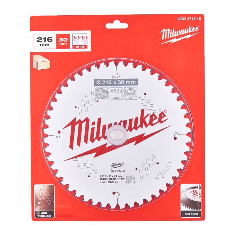 Купити Диск пиляльний по дереву для торцювальних пил PFTE MILWAUKEE, діаметр 216х30х2,4мм, 48 зуб.. Офіційний магазин Мілвокі Україна, фірмова гарантія з доставкою по Украіні