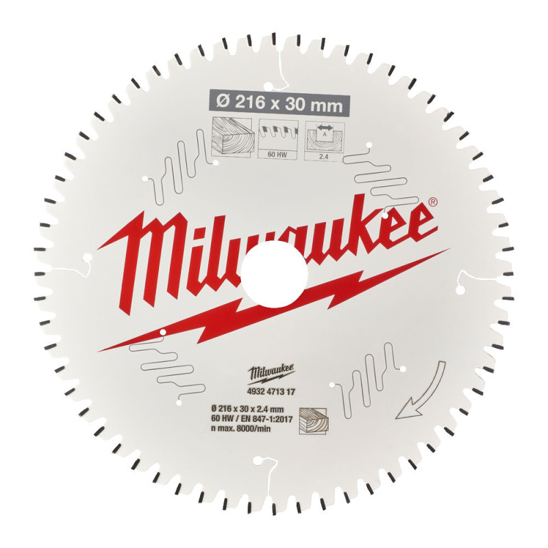 Купити Диск пиляльний по дереву для торцювальних пил PFTE MILWAUKEE, діаметр 216/30мм, 48 зуб.. Офіційний магазин Мілвокі Україна, фірмова гарантія з доставкою по Украіні
