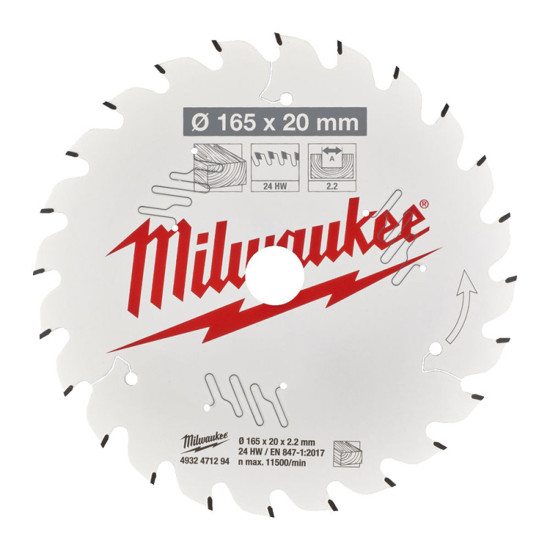 Купити Диск пиляльний по дереву PFTE MILWAUKEE, діаметр 165х20х2,2мм, 24 зуб.. Офіційний магазин Мілвокі Україна, фірмова гарантія з доставкою по Украіні