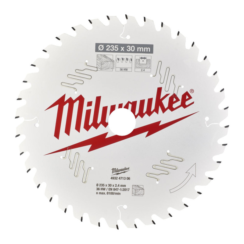 Купити Диск пиляльний по дереву PFTE MILWAUKEE, діаметр 235х30х2,4мм, 36 зуб.. Офіційний магазин Мілвокі Україна, фірмова гарантія з доставкою по Украіні