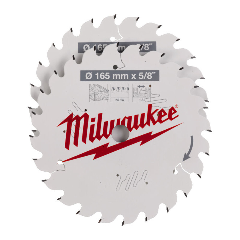 Купити Набір дисків пиляльних MILWAUKEE, діаметр 165х5/8?х 24зуб. (2шт 4932471311). Офіційний магазин Мілвокі Україна, фірмова гарантія з доставкою по Украіні