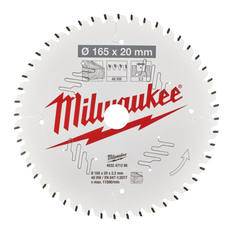 Купити Диск пиляльний по дереву PFTE MILWAUKEE, діаметр 165х20х2,2мм, 48 зуб.. Офіційний магазин Мілвокі Україна, фірмова гарантія з доставкою по Украіні