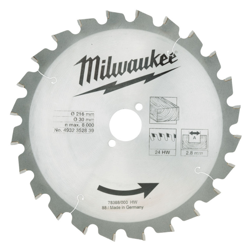 Купити Диск пиляльний по дереву для торцювальних пил MILWAUKEE, діаметр 216х30х2,8мм, 24 зуб.. Офіційний магазин Мілвокі Україна, фірмова гарантія з доставкою по Украіні