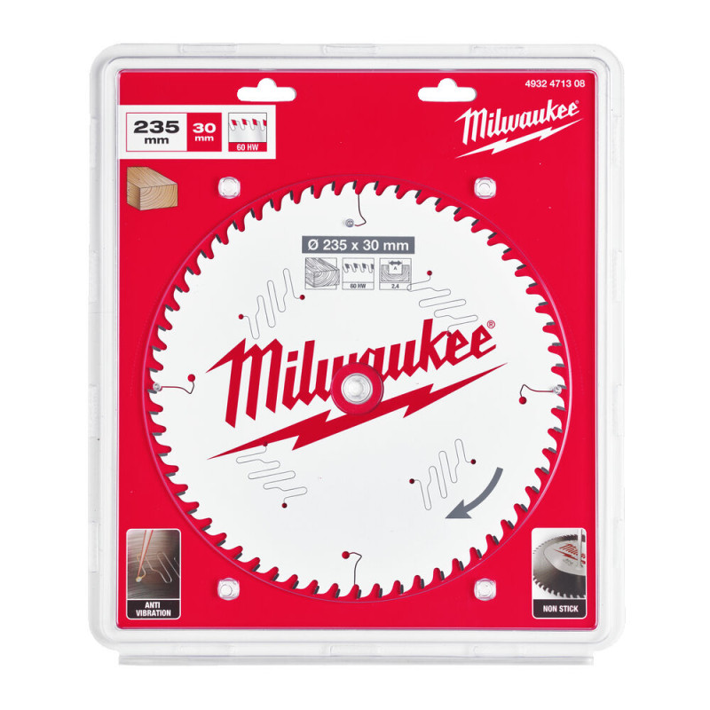 Купити Диск пиляльний по дереву PFTE MILWAUKEE, діаметр 235х30х2,4мм, 60 зуб.. Офіційний магазин Мілвокі Україна, фірмова гарантія з доставкою по Украіні