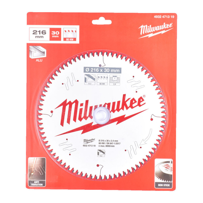 Купити Диск пиляльний по алюмінію Alu PFTE MILWAUKEE, діаметр 216х30х2,4мм, 80 зуб.. Офіційний магазин Мілвокі Україна, фірмова гарантія з доставкою по Украіні