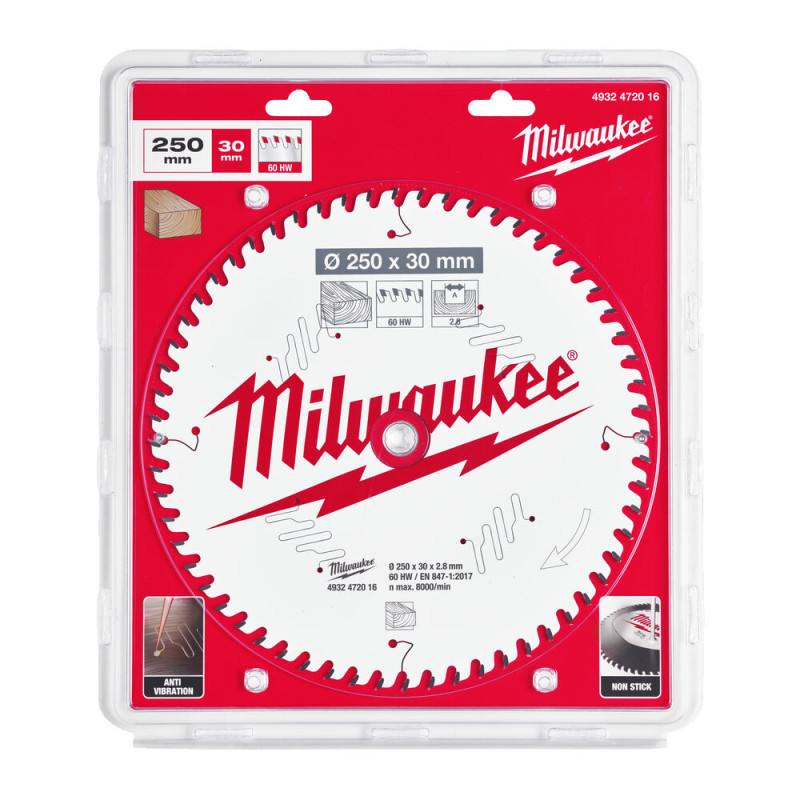 Купити Диск пиляльний по дереву для торцювальних пил PFTE MILWAUKEE, діаметр 250х30х2,8мм, 60 зуб.. Офіційний магазин Мілвокі Україна, фірмова гарантія з доставкою по Украіні