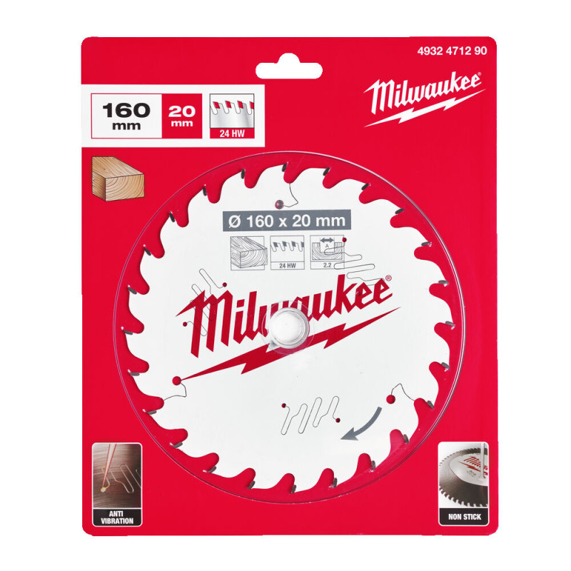 Купити Диск пиляльний по дереву PFTE MILWAUKEE, діаметр 160х20х2,2мм, 24 зуб.. Офіційний магазин Мілвокі Україна, фірмова гарантія з доставкою по Украіні