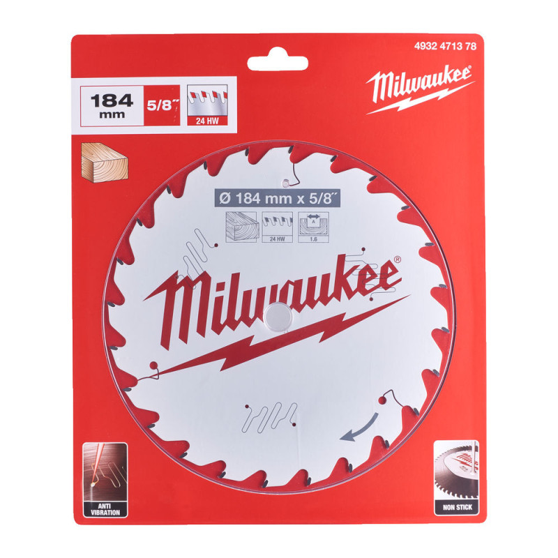 Купити Диск пиляльний по дереву PFTE MILWAUKEE, діаметр 184х5/8