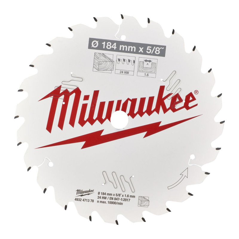 Купити Диск пиляльний по дереву PFTE MILWAUKEE, діаметр 184х5/8