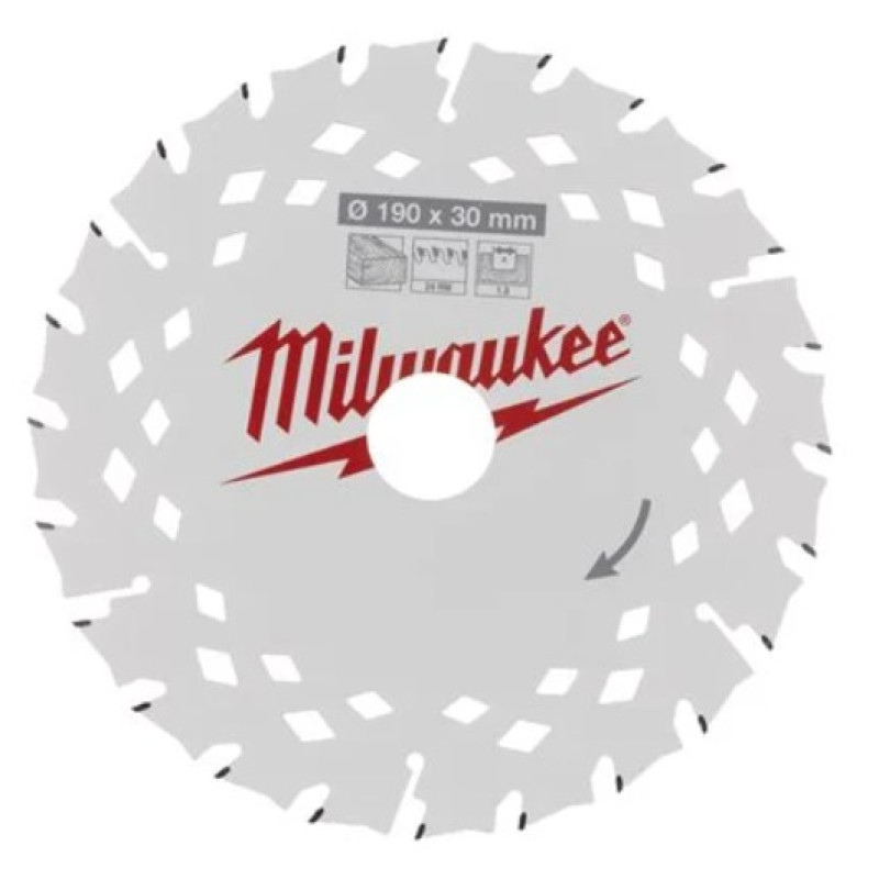 Купити Диск пиляльний по дереву PFTE MILWAUKEE, діаметр 190х30х1,8мм, 24 зуб.. Офіційний магазин Мілвокі Україна, фірмова гарантія з доставкою по Украіні