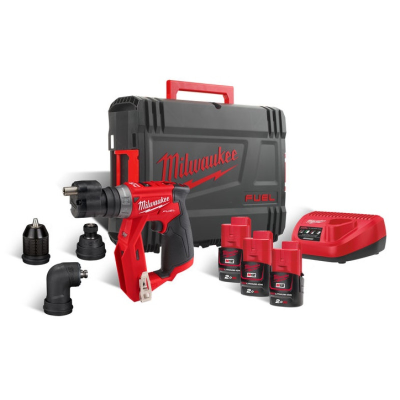 Купити Дриль-шуруповерт акумуляторний безщітковий MILWAUKEE, M12 FDDXKIT-203X, 34Нм (зарядний пристрій С12 С, 3 акумулятор М12 В2 2Аг, 4 насадки, кліпса для ременя, HDкейс). Офіційний магазин Мілвокі Україна, фірмова гарантія з доставкою по Украіні