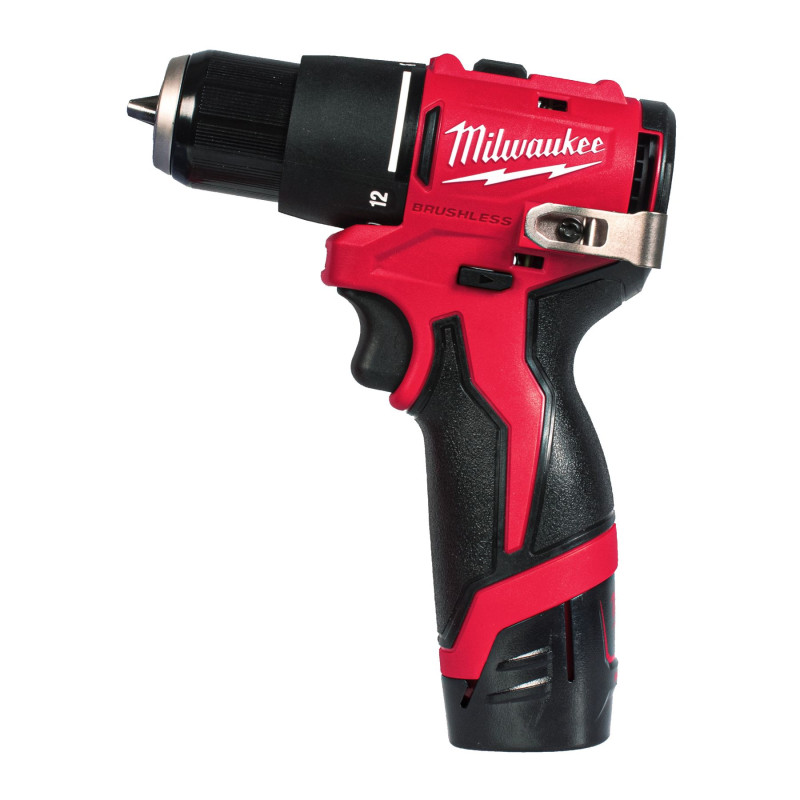 Купити Дриль-шуруповерт з ударом акумуляторний безщітковий MILWAUKEE, M12 BLPDRC-202С, 40Нм (зарядний пристрій С12 С, 2 акумулятори М12 В2 2Аг, кліпса на ремінь, кейс). Офіційний магазин Мілвокі Україна, фірмова гарантія з доставкою по Украіні