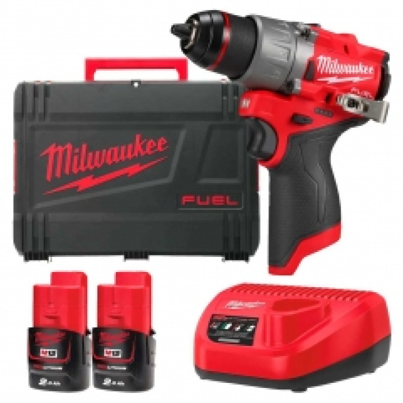 Купити Дриль-шуруповерт акумуляторний безщітковий MILWAUKEE, M12 FDD2-202X (зарядний пристрій С12 С, 2 акумулятори М12 В2 2Аг, кліпса для ременя, HDкейс). Офіційний магазин Мілвокі Україна, фірмова гарантія з доставкою по Украіні