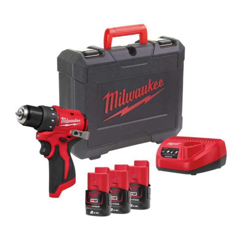 Купити Дриль-шуруповерт акумуляторний безщітковий MILWAUKEE, M12 BLDDRC-203C, 40Нм (зарядний пристрій С12, 3 акумулятори М12 В2 2Аг, кліпса для ременя, кейс). Офіційний магазин Мілвокі Україна, фірмова гарантія з доставкою по Украіні