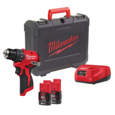 Купити Дриль-шуруповерт акумуляторний безщітковий MILWAUKEE M12 BLDDRC-202C, 40Нм (зарядний пристрій С12, 2 акумулятори М12 В2 2Аг, кліпса для ременя, кейс). Офіційний магазин Мілвокі Україна, фірмова гарантія з доставкою по Украіні