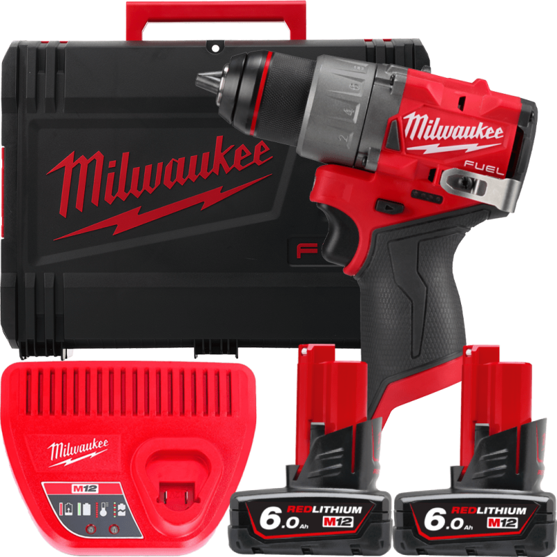 Купити Дриль-шурупокрут акумуляторний безщітковий MILWAUKEE, M12 FDD2-602X (зарядний пристрій С12 С, 2 акумулятори М12 В6 6Аг, кліпса для реміня, HDкейс). Офіційний магазин Мілвокі Україна, фірмова гарантія з доставкою по Украіні