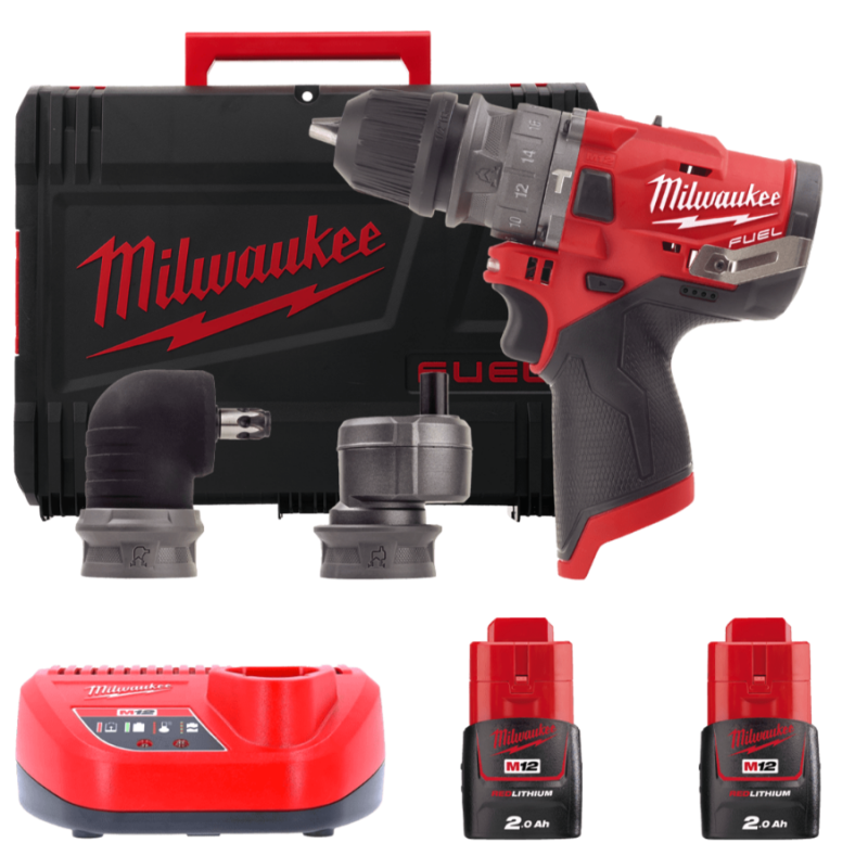 Купити Дриль-шурупокрут з ударом акумуляторний безщітковий MILWAUKEE, M12 FPDXKIT-202X, 37Нм (зарядний пристрій С12 С, 2 акумулятори М12 В2 2Аг, 2 насадки, клипса для ременя, HDкейс). Офіційний магазин Мілвокі Україна, фірмова гарантія з доставкою по Украіні