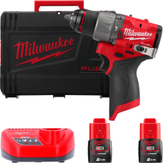 Купити Дриль-шуруповерт з ударом акумуляторний безщітковий MILWAUKEE, M12 FPD2-202X, 37Нм (зарядний пристрій С12 С, 2 акумулятори М12 В2 2Аг, кліпса для ременя, HDкейс). Офіційний магазин Мілвокі Україна, фірмова гарантія з доставкою по Украіні
