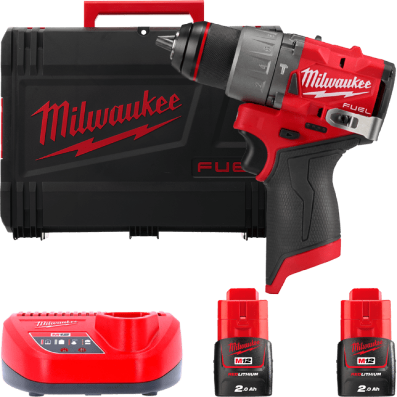Купити Дриль-шуруповерт з ударом акумуляторний безщітковий MILWAUKEE, M12 FPD2-202X, 37Нм (зарядний пристрій С12 С, 2 акумулятори М12 В2 2Аг, кліпса для ременя, HDкейс). Офіційний магазин Мілвокі Україна, фірмова гарантія з доставкою по Украіні