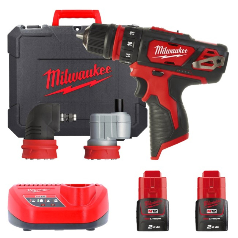 Купити Дриль-шуруповерт акумуляторний MILWAUKEE, M12 BDDXKIT-202C, 32Нм (зарядний пристрій С12 С, 2 акумулятори М12 В2 2Аг, 3 насадки, кліпса для ременя, кейс). Офіційний магазин Мілвокі Україна, фірмова гарантія з доставкою по Украіні