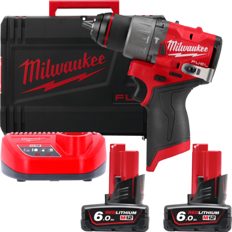 Купити Дриль-шуруповерт з ударом акумуляторний безщітковий MILWAUKEE, M12 FPD2-602X, 45Нм (зарядний пристрій С12 С, 2 акумулятори М12 В6 6Аг, HDкейс). Офіційний магазин Мілвокі Україна, фірмова гарантія з доставкою по Украіні