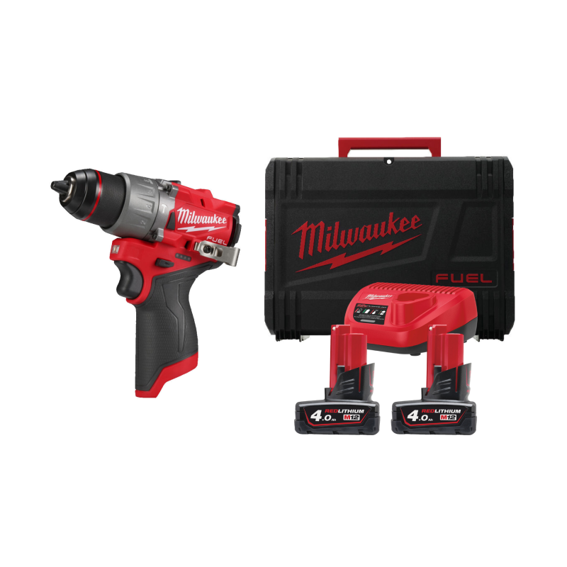 Купити Дриль-шуруповерт з ударом акумуляторний безщітковий MILWAUKEE, M12 FPD2-402X, 45Нм (зарядний пристрій С12 С, 2 акумулятори М12 В4 4Аг, HDкейс). Офіційний магазин Мілвокі Україна, фірмова гарантія з доставкою по Украіні