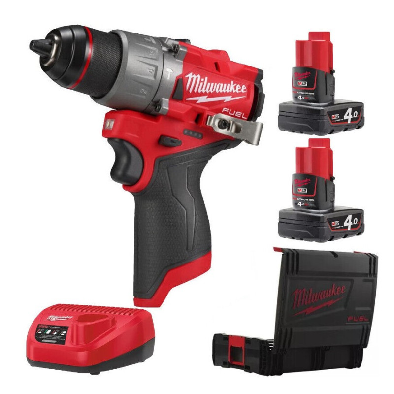 Купити Дриль-шуруповерт з ударом акумуляторний безщітковий MILWAUKEE, M12 FPD2-402X, 45Нм (зарядний пристрій С12 С, 2 акумулятори М12 В4 4Аг, HDкейс). Офіційний магазин Мілвокі Україна, фірмова гарантія з доставкою по Украіні