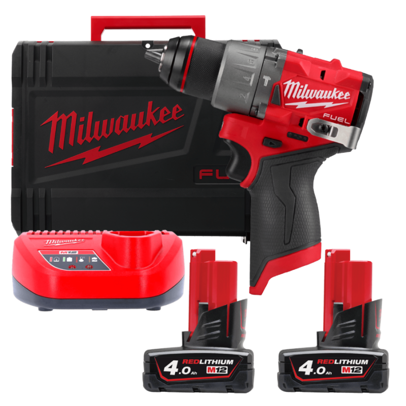 Купити Дриль-шуруповерт з ударом акумуляторний безщітковий MILWAUKEE, M12 FPD2-402X, 45Нм (зарядний пристрій С12 С, 2 акумулятори М12 В4 4Аг, HDкейс). Офіційний магазин Мілвокі Україна, фірмова гарантія з доставкою по Украіні