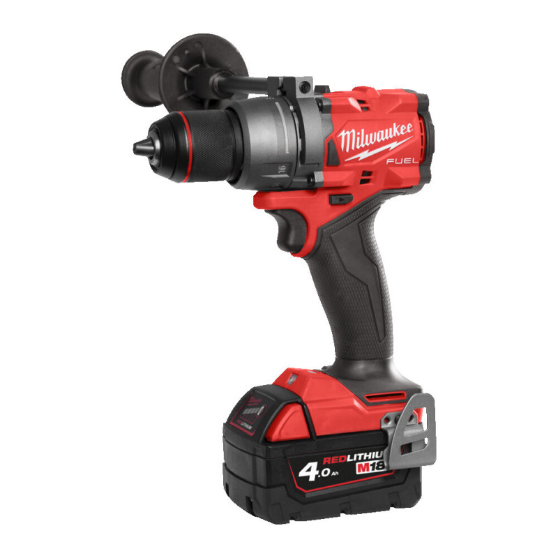 Купити Дриль-шуруповерт з ударом акумуляторний безщітковий MILWAUKEE, M18 FPD3-402С, 158Нм (зарядний пристрій М12-18 С, 2 акумулятори М18 В4 4Аг, кліпса для реміня, бічна рукоять, кейс). Офіційний магазин Мілвокі Україна, фірмова гарантія з доставкою по Украіні