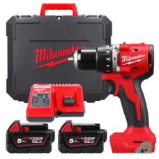 Купити Дриль-шуруповерт з ударом акумуляторний безщітковий MILWAUKEE, M18 BLPDRC-502C, 60,5Нм (зарядний пристрій М12-18 С, 2 акумулятори М18 В5 5Аг, кліпса на ремінь, кейс). Офіційний магазин Мілвокі Україна, фірмова гарантія з доставкою по Украіні