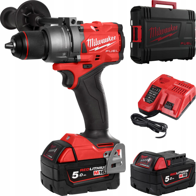 Купити Дриль-шуруповерт з ударом акумуляторний безщітковий MILWAUKEE, M18 FPD3-502X, 158Нм (зарядний пристрій М12-18 FC, 2 акумулятори М18 В5 5Аг, кліпса для ременя, бічна рукоять,HDкейс). Офіційний магазин Мілвокі Україна, фірмова гарантія з доставкою по Украіні