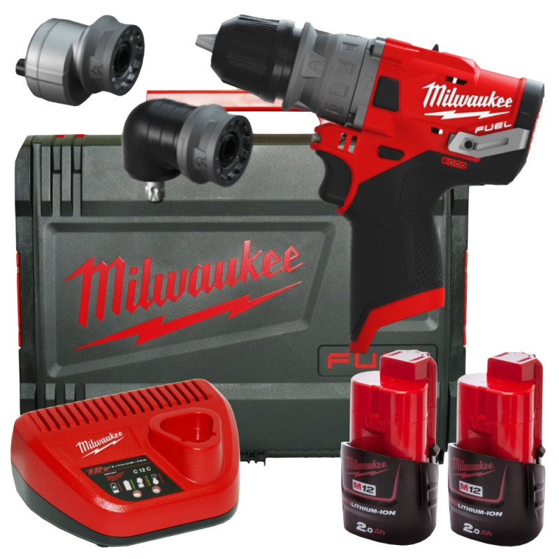 Купити Дриль-шурупокрут з ударом акумуляторний безщітковий MILWAUKEE, M12 FPDX-202X, 37Нм (зарядний пристрій С12 С, 2 акумулятори М12 В2 2Аг, кліпса для ременя, HDкейс). Офіційний магазин Мілвокі Україна, фірмова гарантія з доставкою по Украіні