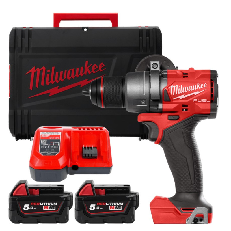 Купити Дриль-шуруповерт з ударом акумуляторний безщітковий MILWAUKEE, M18 FPD3-502X, 158Нм (зарядний пристрій М12-18 FC, 2 акумулятори М18 В5 5Аг, кліпса для ременя, бічна рукоять,HDкейс). Офіційний магазин Мілвокі Україна, фірмова гарантія з доставкою по Украіні