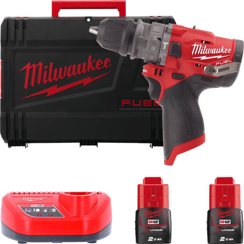 Купити Дриль-шурупокрут з ударом акумуляторний безщітковий MILWAUKEE, M12 FPDX-202X, 37Нм (зарядний пристрій С12 С, 2 акумулятори М12 В2 2Аг, кліпса для ременя, HDкейс). Офіційний магазин Мілвокі Україна, фірмова гарантія з доставкою по Украіні