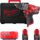 Купити Дриль-шурупокрут з ударом акумуляторний безщітковий MILWAUKEE, M12 FPDX-202X, 37Нм (зарядний пристрій С12 С, 2 акумулятори М12 В2 2Аг, кліпса для ременя, HDкейс). Офіційний магазин Мілвокі Україна, фірмова гарантія з доставкою по Украіні
